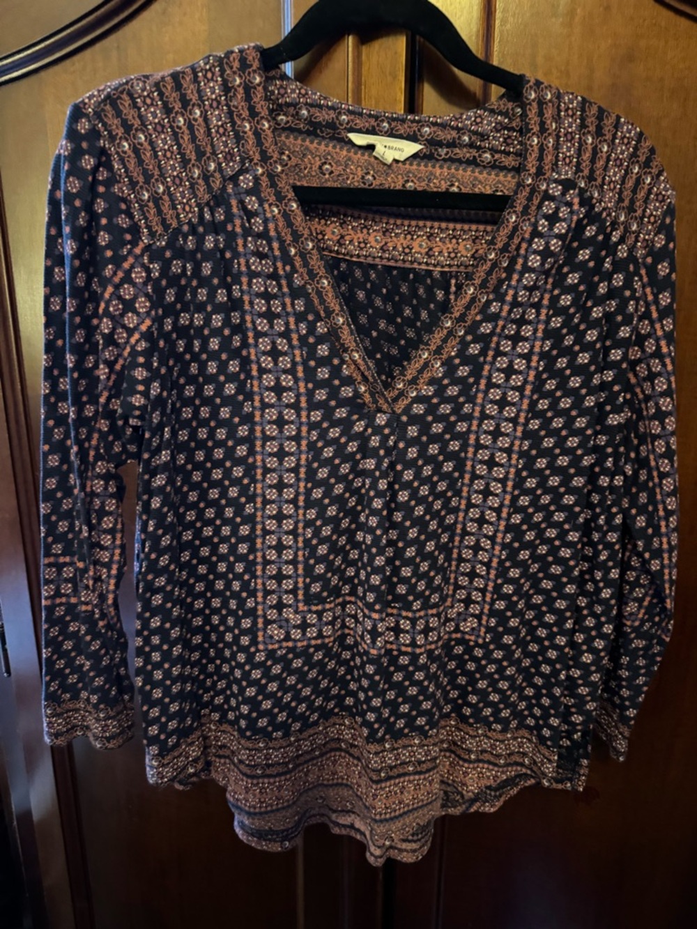 Lucky Brand Navy & Pink Printed V-Neck Tunic